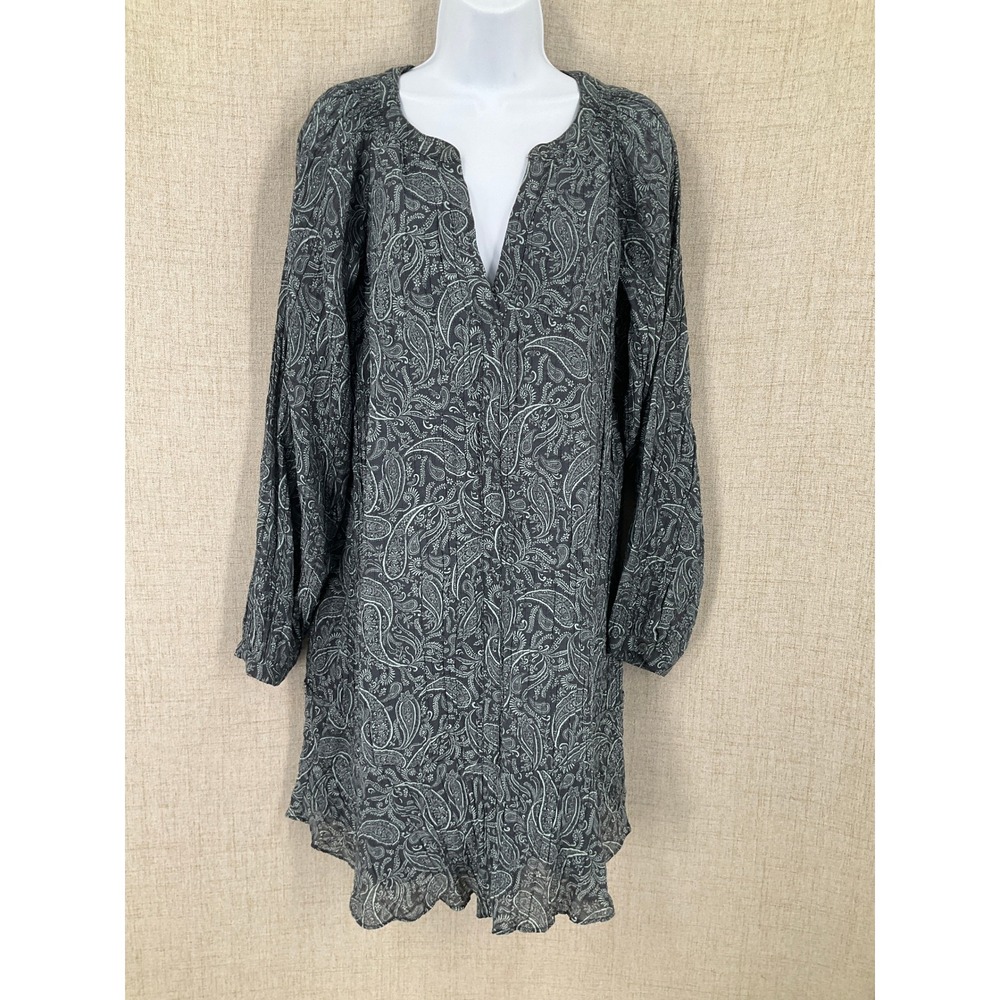 LOFT‎ Dress Womens Medium Black Paisley Split Neck Long Sleeve Boho Shift